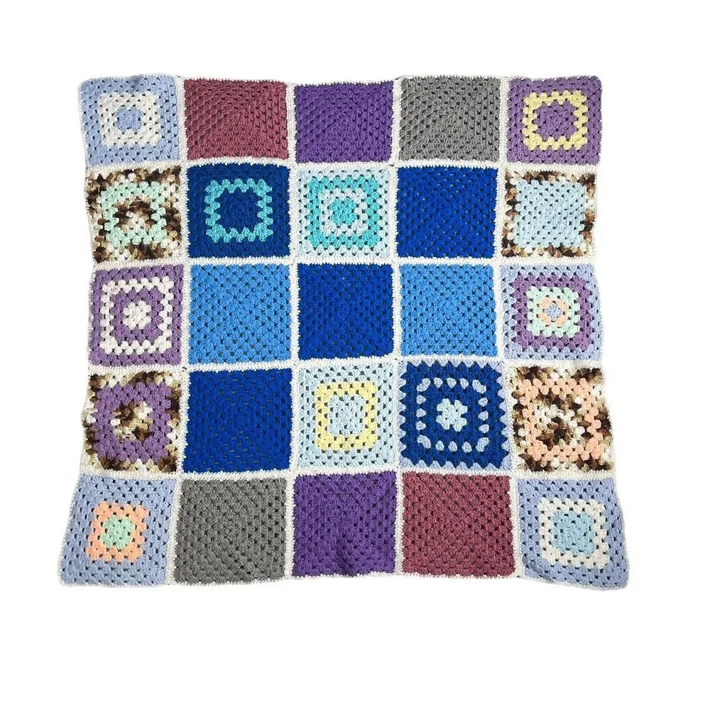 Grandma Squares‎ Afghan Lap Blanket App 48X48 Vintage Handmade Crochet knit